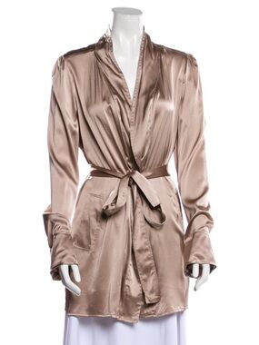 Burberry Body Silk Taupe Wrap Robe with Signature Check Cuffs